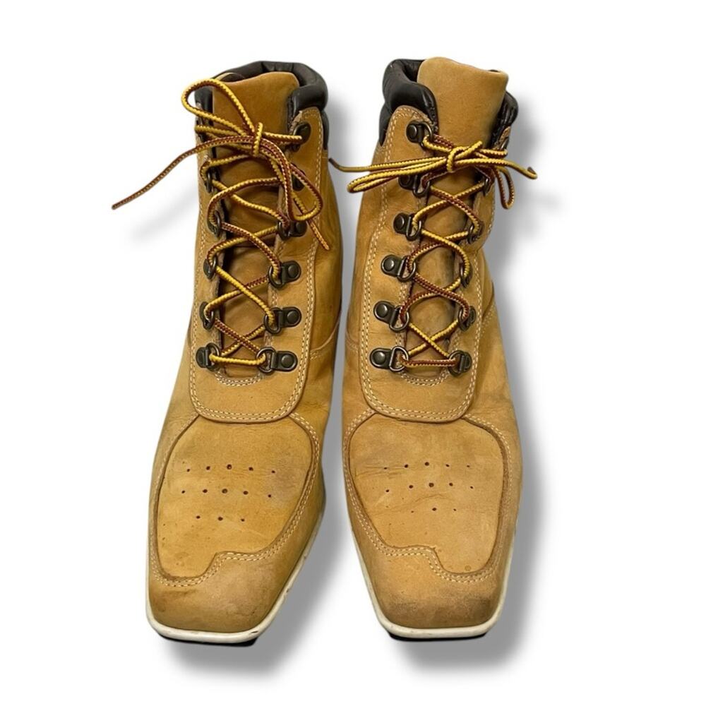 Timberland wheat genuine leather lace up ankle square toe wedge heel boots - Picture 3 of 9